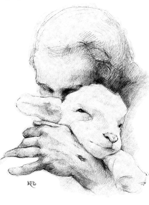 Jesus and the Lamb I - Prayer Card - Jesus and the Lamb